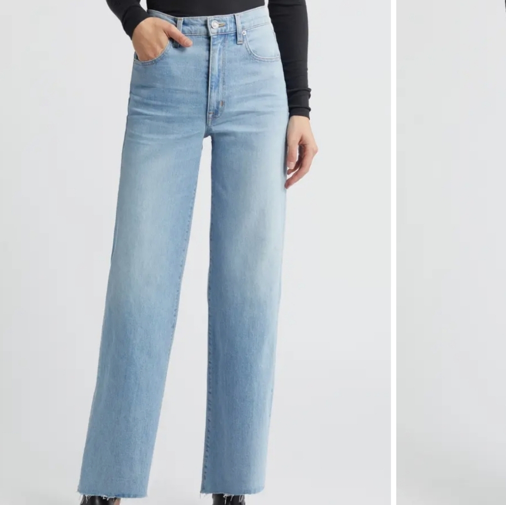 SLVRLAKE Grace Raw Hem High Waist Ankle Wide Leg Jeans 29